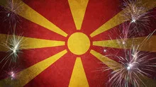Macedonia Flag Firework Grunge Concept real fabric