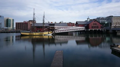 4K Time Lapse Close Up Boston Tea Party Museum Copyspace Water