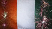Ivory Coast Flag Firework Grunge Concept real fabric