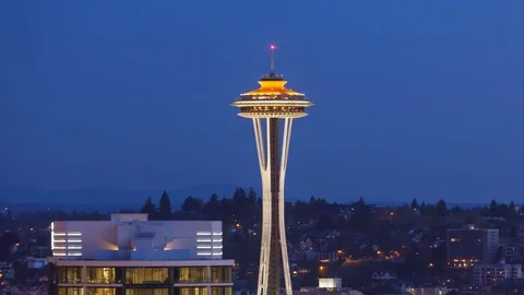 4K Timelapse Seattle Needle Sunrise Zoom Out (Editorial)