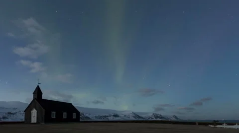 4K Time Lapse Northern Lights Black Church