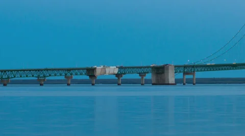Time Lapse Sunset Mackinac Bridge, Michigan, Usa