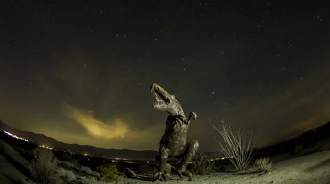 4K Fisheye Time Lapse Of Dinosaur With Stars