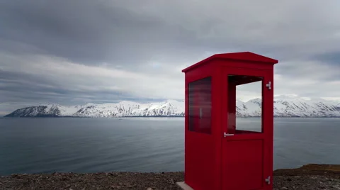 4K Timelapse Iceland Red Phone Booth Tilt Shot
