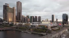 4K Time Lapse Zoom Outmelbourne Waterfront Fireshow Sunset
