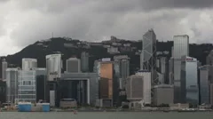 Time Lapse Zoom Out Hong Kong Skyline Dark Clouds