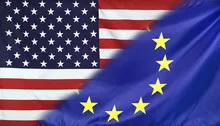 Concept USA and EU flags composition