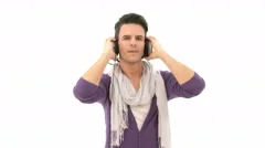 Man With Headphone Listens Music