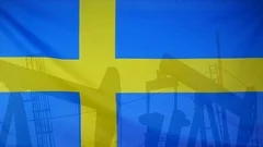 Sweden Flag Slow Motion Oil Production Concept