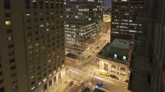 4K Time Lapse Zoom Out Aerial Traffic Intersection At Night