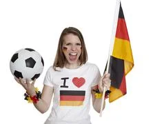 Attractive Woman Shows German Flag And Football