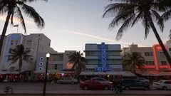 Miami Beach Zoom Out Ocean Drive Sunset 4K Timelapse (Editorial)