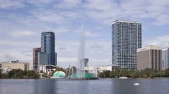 4K Time Lapse Zoom Out Orlando Skyline From Lake Eola