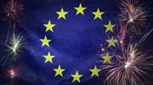 Europe Flag Firework Grunge Concept real fabric