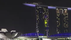 Time Lapse Close Up Pan Shot Marina Bay Sands Resort At Night