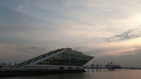 4K Timelapse Docklands Hamburg Zoom Out (Editorial)