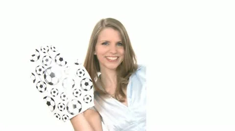 Woman Waves Big Glove