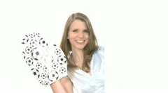 Woman Waves Big Glove