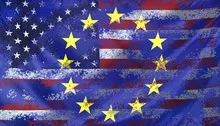 Concept USA and EU flags composition