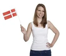 Woman Shows Flag Of Denmark