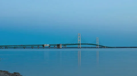 Time Lapse Sunset Mackinac Bridge, Michigan, Usa