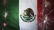 Mexico Flag Firework Grunge Concept real fabric