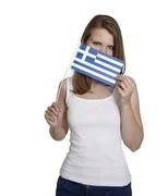 Attractive Woman Hides Her Face Behind Greece