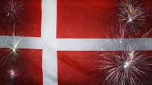 Denmark Flag Firework Grunge Concept real fabric
