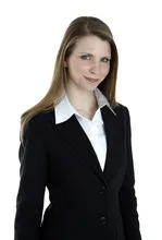 Portrait of a business woman smiling on white background