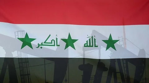 Iraq Flag Slow Motion Oil Production Concept