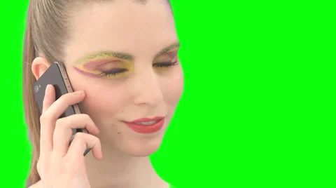 Close Up Colorful Makeup On Phone Greenscreen