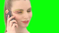 Close Up Colorful Makeup On Phone Greenscreen