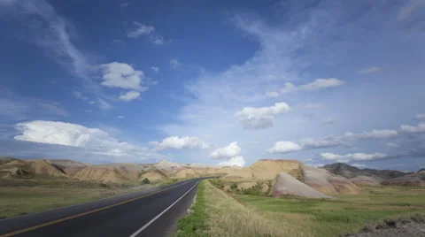 4K Time Lapse Zoom In Badlands Colorful Yellow Mounds