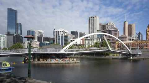 4K Time Lapse Close Up Pan Shot Melbourne Seafarers Bridge Yarra River