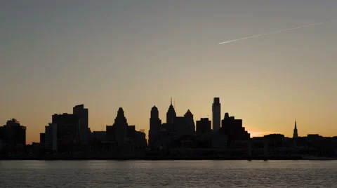 4K Time Lapse Zoom Out Sunset Philadelphia Skyline