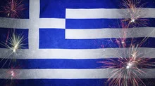 Greece Flag Firework Grunge Concept real fabric