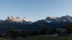 4K Time Lapse Zoom Out 3 Sisters Mountains Sunset Canmore