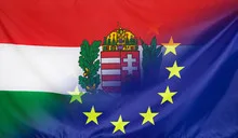 European Flag merged with Flag of Hungary Coat of Arms
