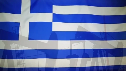Greece Flag Slow Motion Oil Production Concept