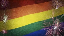 Rainbow Flag Firework Grunge Concept real fabric