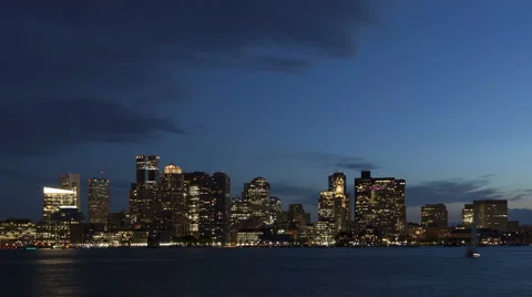 4K Time Lapse Zoom Out Boston Skyline At Twilight