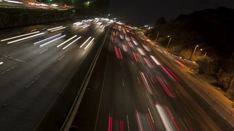 4K Time Lapse Rotate Freeway Light Trails At Night