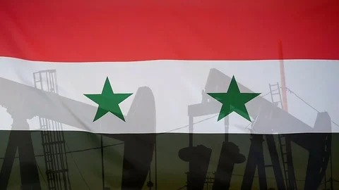 Syria Flag Slow Motion Oil Production Concept