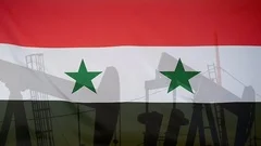 Syria Flag Slow Motion Oil Production Concept