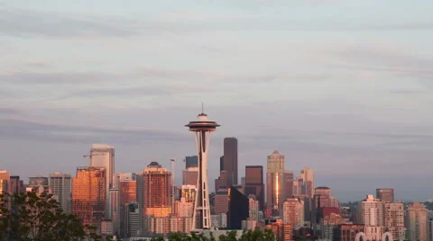 4K Time Lapse Close Up Seattle Skyline Sunset