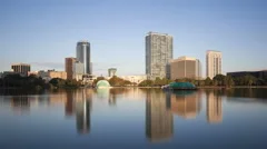 4K Time Lapse Zoom In Orlando Skyline From Lake Eola