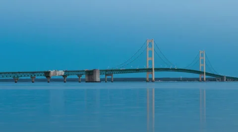 Time Lapse Sunset Mackinac Bridge, Michigan, Usa