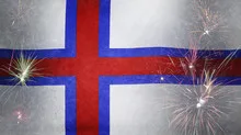 Faroe Islands Flag Firework Grunge Concept real fabric