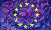 European flag with 500 Euro bills