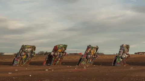 Time Lapse Close Up Pan Shot Cadillac Ranch Texas